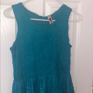 Girls Rose/Flower Turquoise Mesh Formal Dress